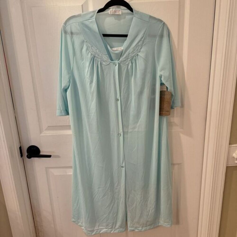 Vtg VASSARETTE Aqua ‎ Nylon Nightgown & Robe Matching set Sz L Made in USA NEW